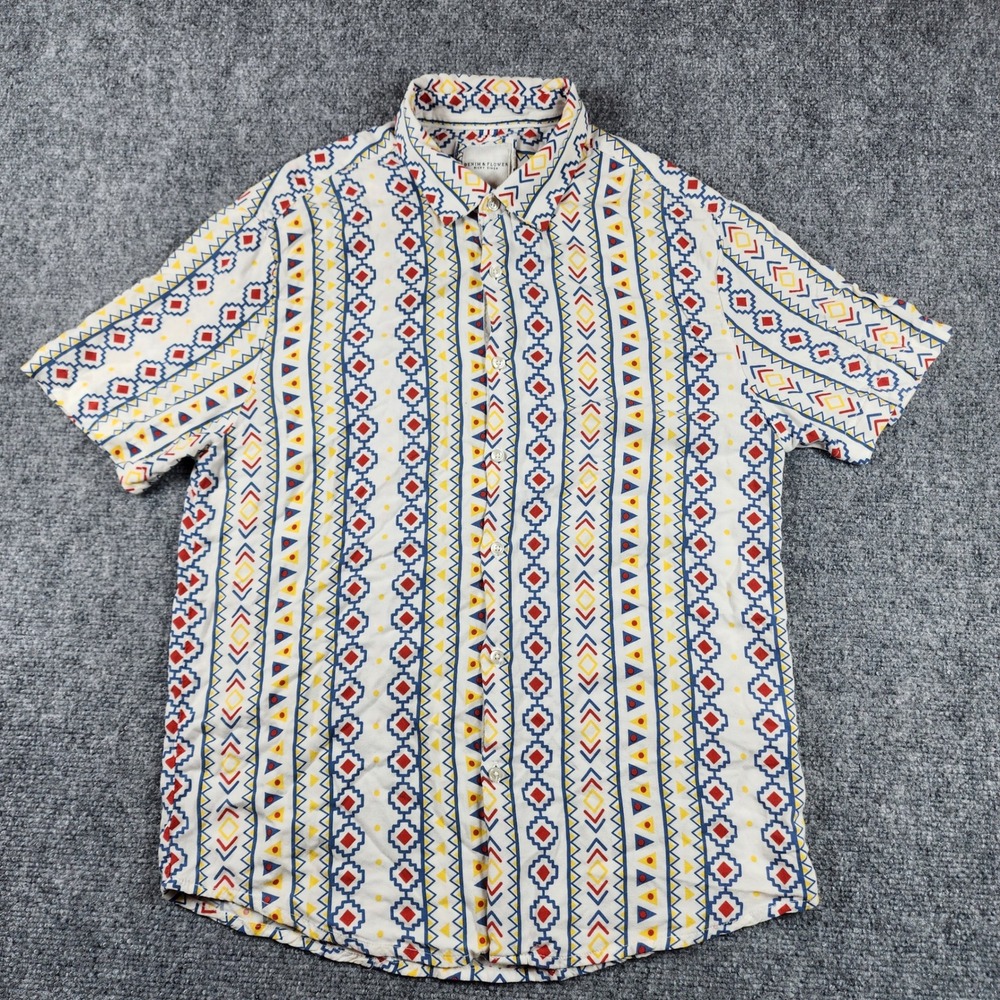Denim & Flower Ricky Singh Mens Medium Short SleeveGeometric Tribal ViscoseShirt